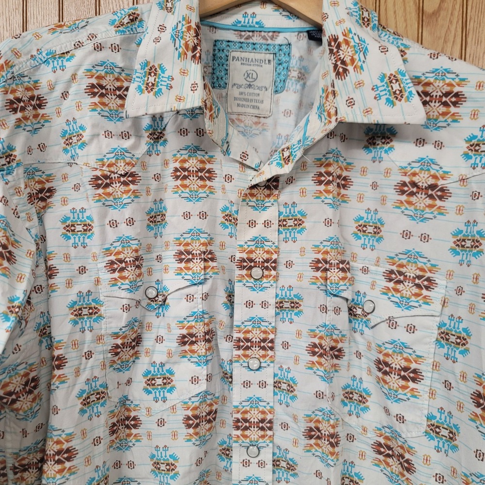 Panhandle Rough Stock Mens XL Southwestern Pearl Snap Western Shirt Cowboy Rodeo